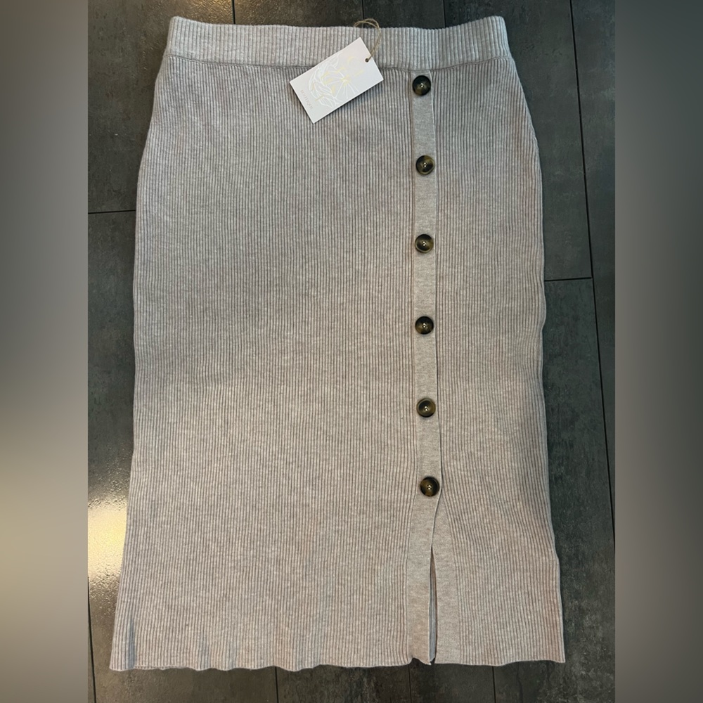 Cream sweater skirt, off center buttons